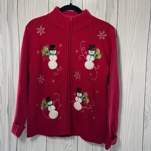 Vintage Classic Elements Christmas Zip Up Cardigan Sweater Size Small Snowman